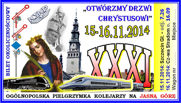 Bilet pielgrzymkowy, okolicznociowy z 15-16.11.2014 roku
