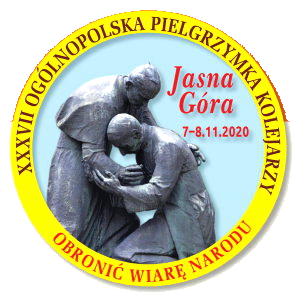 Znaczek pielgrzymkowy z XXXVII Pielgrzymki Kolejarzy na Jasn Gr w 2020 roku.