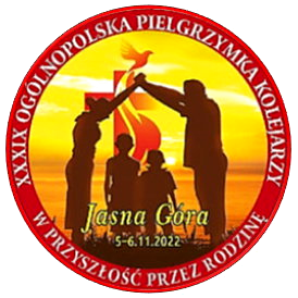 Znaczek pielgrzymkowy z XXXIX Pielgrzymki Kolejarzy na Jasn Gr w 2022 roku.