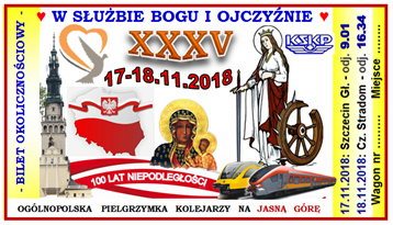 Bilet pielgrzymkowy, okolicznociowy z 17-18.11.2018 roku - kliknij, aby powikszy...