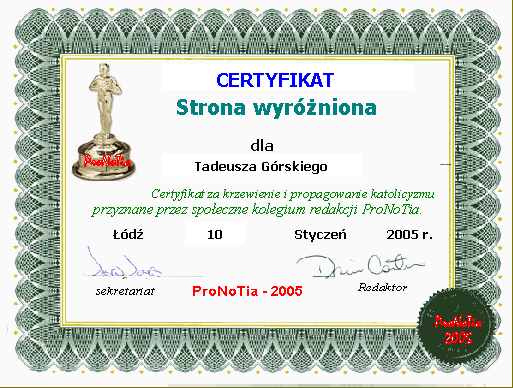 CERTYFIKAT 2005 ROKU... CERTYFIKAT 2005 ROKU...