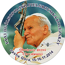 Znaczek pielgrzymkowy z XXXI Pielgrzymki Kolejarzy na Jasn Gr w 2014 roku.